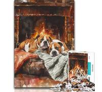 Jigsaw Puzzles for Adults Teenagers Jigsaws Puzzle Staffordshire Bull Terrier Roasting Fire,for Educational Game Challenge Toy Birthday Present,Gifts,Wall Art (38x26cm)