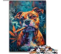 Jigsaw Puzzles for Adults Teenagers Jigsaws Puzzle Staffordshire Bull Terrier Smoking, Family Fun Games Is Ideal As A Gift for The Whole Family (Size 50x75cm)