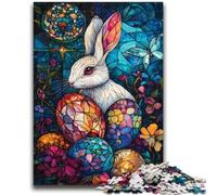 Jigsaw Puzzles for Adults Teenagers Jigsaws Puzzle Stained Glass Easter Bunny for And 14 Years And over Impossible Game Christmas Birthday Gift 50x75cm