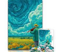 Jigsaw Puzzles for Adults Teenagers Jigsaws Puzzle Starry Sky Sunflower Field,Toys Educational Games Stress Relieving Enhance Love between Couples (38x26cm)