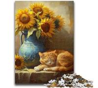 Jigsaw Puzzles for Adults Teenagers Jigsaws Puzzle Sunflowers And Cats for And from 14 Years And over Play Toys Because It Is Ideal As A Gift for The Whole Family 50x75cm