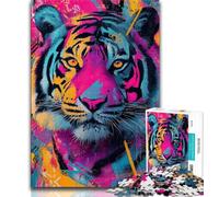Jigsaw Puzzles for Adults Teenagers Jigsaws Puzzle Tiger Graffiti,Toys Educational Games Stress Relieving Enhance Love between Couples (38x26cm)