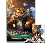 Jigsaw Puzzles for Adults Teenagers Jigsaws Puzzle Tiger Poker,Educational Family Game Suitable for Desktop Decoration (38x26cm)