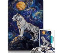 Jigsaw Puzzles for Adults Teenagers Jigsaws Puzzle Tiger Under The Night Sky,Educational Stress Relief Toy for Is Ideal As A Gift for The Whole Family 50x75cm