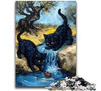 Jigsaw Puzzles for Adults Teenagers Jigsaws Puzzle Two Black Cats Stress Reliever Difficult Challenge with Matching Poster And Trivia Sheet 26x38cm
