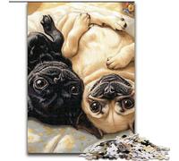 Jigsaw Puzzles for Adults Teenagers Jigsaws Puzzle Two Pugs, Stress Relief with Fully Interlocking Randomly Shaped Pieces for And 14 Years Old 50x75cm