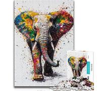 Jigsaw Puzzles for Adults Teenagers Jigsaws Puzzle Watercolor Elephant,Educational Family Game Suitable for Desktop Decoration 38x26cm
