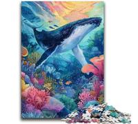 Jigsaw Puzzles for Adults Teenagers Jigsaws Puzzle Watercolor Whale Stress Reliever Difficult Challenge with Matching Poster And Trivia Sheet 26x38cm