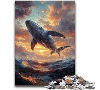 Jigsaw Puzzles for Adults Teenagers Jigsaws Puzzle Whales Jumping at Sunset Challenging Game for The Whole for Women, Gifts for Men 26x38cm