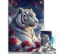 Jigsaw Puzzles for Adults Teenagers Jigsaws Puzzle White Tiger,Family Entertainment Toys with Matching Poster And Trivia Sheet (38x26cm)