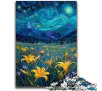Jigsaw Puzzles for Adults Teenagers Jigsaws Puzzle Yellow Lilies in The Night Sky Stress Reliever Difficult Challenge with Matching Poster And Trivia Sheet 26x38cm