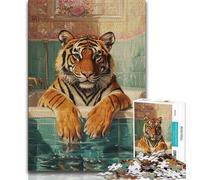 Jigsaw Puzzles for Adults Tiger in The Bathroom 1000 Pieces for Adults,Stress Reliever Staycation Kill Time Home Decoration Toys (size 75x50cm)