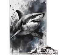 Jigsaw Puzzles for Adults Watercolor Painted Shark 500 Pieces Jigsaw Puzzles Wooden Puzzles Puzzles for 18 Year Olds Up Great Gift for Adults 500pcs (52x38cm)