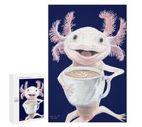 Jigsaw Puzzles for Adults1000 PCS Axolatte, Smiling Axolotl with Coffee Adult Puzzles Brain Teaser Game Home Decoration Help The Brain Exercise 1000 PCS