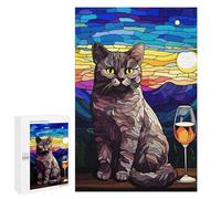 Jigsaw Puzzles for Adults1000 PCS Cat Sit Down And 1 Glass Adult Puzzles Brain Teaser Game Home Decoration Help The Brain Exercise 1000 PCS