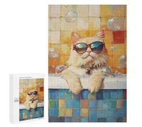Jigsaw Puzzles for Adults1000 PCS Chill Cat in Sunglasses Bathtub Jigsaws for Adults Puzzle Family Activities Fun Activities at Home Gifts for Friends And Family 1000 PCS