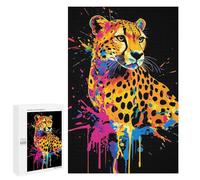 Jigsaw Puzzles for Adults1000 PCS Colorful Cheetah Portrait on Black Background Puzzle for Adults DIY Toys Staycation Kill Time Fun at Home Activities, 1000 PCS