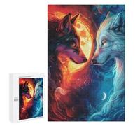 Jigsaw Puzzles for Adults1000 PCS Fire And Ice Wolf Jigsaws for Adults Family Games Presents for Women Unique Birthday And Gifts 1000 PCS