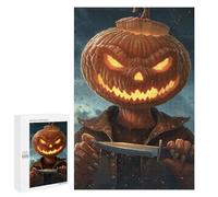 Jigsaw Puzzles for Adults1000 PCS Halloween Pumpkin Head Holding Knife Jigsaw for Adults Brain Teaser Game Pattern Assembly Unique Birthday And Gifts 1000 PCS