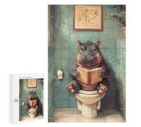 Jigsaw Puzzles for Adults1000 PCS Hippopotamus Reading on Toilet Puzzle for Adults Fun Games Wall Decoration Deal As Gifts for The Whole Family 1000 PCS