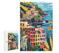 Jigsaw Puzzles for Adults1000 PCS Italy Cinque Terre Minimalist Illustration Puzzle for Adults DIY Toys Staycation Kill Time Fun at Home Activities, 1000 PCS