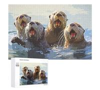 Jigsaw Puzzles for Adults1000 PCS Otters in Water with Open Mouths Teenagers Puzzles Anti-Stress Toys Presents for Women Fun Activities at Home 1000 PCS