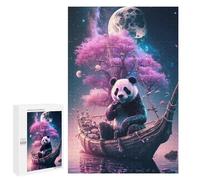 Jigsaw Puzzles for Adults1000 PCS Panda on A Wooden Boat Under A Full Moon Puzzle for Adults Fun Games Wall Decoration Deal As Gifts for The Whole Family 1000 PCS