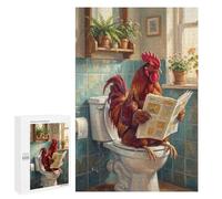 Jigsaw Puzzles for Adults1000 PCS Rooster Reading Newspaper on Toilet Jigsaw for Adults Brain Teaser Game Pattern Assembly Unique Birthday And Gifts 1000 PCS