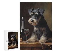 Jigsaw Puzzles for Adults1000 PCS Schnauzer Enjoying Wine Puzzle for Adults Fun Games Wall Decoration Deal As Gifts for The Whole Family 1000 PCS