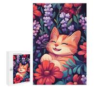 Jigsaw Puzzles for Adults1000 PCS Smiling Cat in Flowers Jigsaws for Adults DIY Toys Wall Art Unique Birthday And Xmas Gifts 1000 PCS