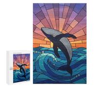 Jigsaw Puzzles for Adults1000 PCS Stained Glass Whale Leaping from Ocean Adult Puzzles Brain Teaser Game Home Decoration Help The Brain Exercise 1000 PCS