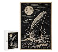 Jigsaw Puzzles for Adults1000 PCS Whale Breaching at Night Linocut Art Adult Puzzles Brain Teaser Game Home Decoration Help The Brain Exercise 1000 PCS