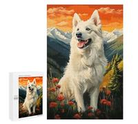 Jigsaw Puzzles for Adults1000 PCS White Swiss Shepherd Dog in Mountain Landscape Jigsaws for Adults Family Games Presents for Women Unique Birthday And Gifts 1000 PCS