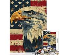 Jigsaw Puzzles for Adults1000 Piece American Eagle with Flag Background Educational Toy Gift Birthday Relaxing Games with Matching Poster And Trivia Sheet size 50x75cm