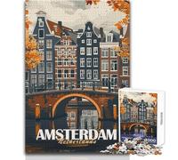 Jigsaw Puzzles for Adults1000 Piece Amsterdam Canal Bridge Brainteaser Family Games A Work of Art Secret Santa Gifts Size 38x52cm