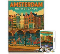 Jigsaw Puzzles for Adults1000 Piece Amsterdam Netherlands Travel Poster Brainteaser Family Games A Work of Art Secret Santa Gifts Size 50x75cm