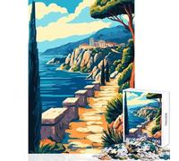 Jigsaw Puzzles for Adults1000 Piece Ancient Greek Mediterranean Coastline Minimalist Art Illustration Cozy Family Gathering Enjoyment Unique Christmas Celebration Present (50x75cm)