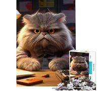 Jigsaw Puzzles for Adults1000 Piece Angry Fluffy Cat Studying Brain Teaser Game Toy Intellectual Game Birthday Gifts Difficult Hard (Size 38x26cm)