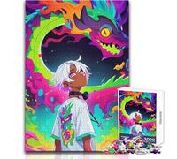 Jigsaw Puzzles for Adults1000 Piece Anime Boy with Colorful Dragon Brainteaser Family Games A Work of Art Secret Santa Gifts Size 38x52cm