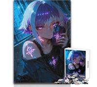 Jigsaw Puzzles for Adults1000 Piece Anime Girl with Glowing Tattoos Selfie Enjoyable Quiet Leisure Activity Premium Accurate Edge Craft Toy Size 38x52cm