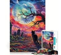 Jigsaw Puzzles for Adults1000 Piece Black Cat in Graveyard Seamless Fit Art, Focus Game Gift, Rest Time Play, Birthday Game Gift (50x75cm)