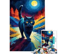Jigsaw Puzzles for Adults1000 Piece Black Cat Under Moonlight Painting Educational Challenge For Family Fun Toy Wall Decor Suitable for People Aged 14 And Above (38x26cm)