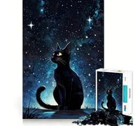 Jigsaw Puzzles for Adults1000 Piece Black Cat Under Starry Sky Seamless Fit Art, Focus Game Gift, Rest Time Play, Birthday Game Gift (38x26cm)