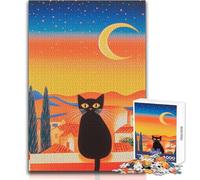 Jigsaw Puzzles for Adults1000 Piece Black Cat Under The Crescent Moon Toy Intellectual Game Difficult Challenge Gifts Ideas Size 50x75cm