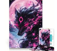 Jigsaw Puzzles for Adults1000 Piece Black Wolf with Pink Flowers Seamless Fit Art, Focus Game Gift, Rest Time Play, Birthday Game Gift (38x52cm)