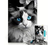 Jigsaw Puzzles for Adults1000 Piece Blue Eyed Ragdoll Cat Seamless Fit Art, Focus Game Gift, Rest Time Play, Birthday Game Gift (50x75cm)
