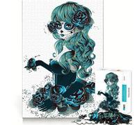 Jigsaw Puzzles for Adults1000 Piece Blue Sugar Skull Girl Seamless Fit Art, Focus Game Gift, Rest Time Play, Birthday Game Gift (38x52cm)
