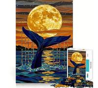 Jigsaw Puzzles for Adults1000 Piece Blue Whale Tail Stained Glass Seamless Fit Art, Focus Game Gift, Rest Time Play, Birthday Game Gift (50x75cm)