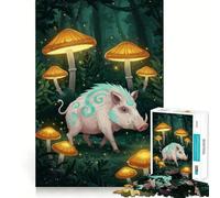 Jigsaw Puzzles for Adults1000 Piece Boar in Enchanted Mushroom Forest Seamless Fit Art, Focus Game Gift, Rest Time Play, Birthday Game Gift (50x75cm)