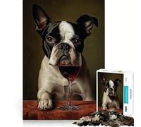 Jigsaw Puzzles for Adults1000 Piece Boston Terrier Wine Seamless Fit Art, Focus Game Gift, Rest Time Play, Birthday Game Gift (50x75cm)